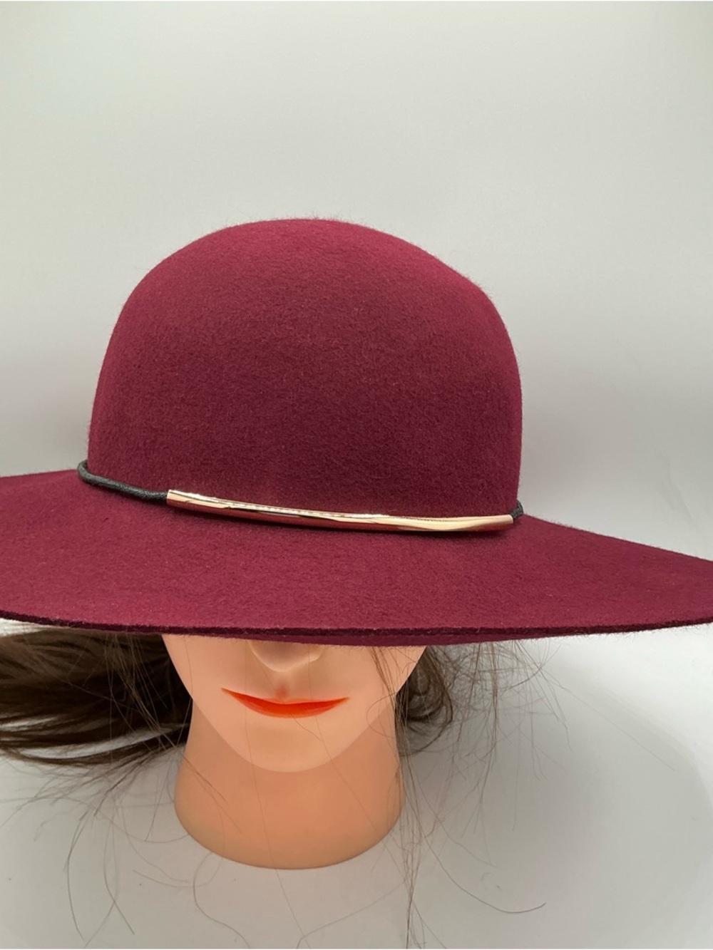 Nine West Women's Wide Brim woolHat in Burgundy with Gold Accent